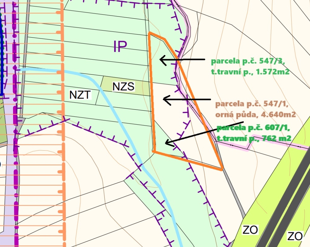 Prodej pole 6.974 m2 u Mnichova Hradiště, k.ú. Veselá u M.H., za 299.000,- Kč.